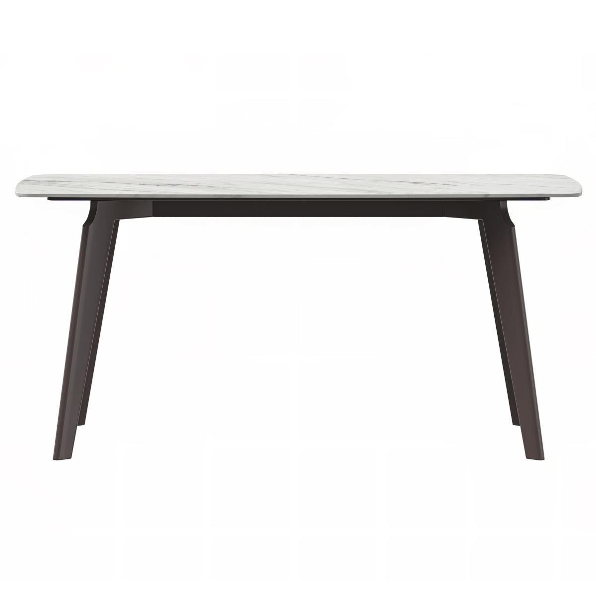 Krevor Modern Dining Table with Rectangular Stone/Glass Wide Tabletop with Black Steel Legs Sintered Stone White Dining Table Leisuremod