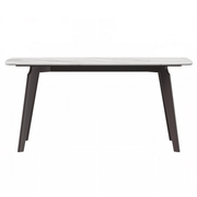 Krevor Modern Dining Table with Rectangular Stone/Glass Wide Tabletop with Black Steel Legs Sintered Stone White Dining Table Leisuremod