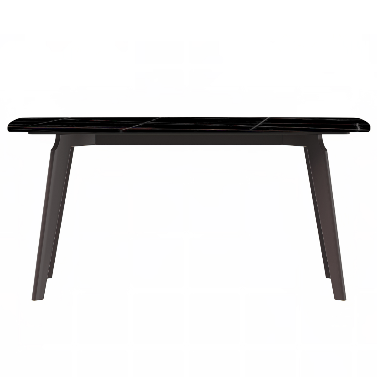 Krevor Modern Dining Table with Rectangular Stone/Glass Wide Tabletop with Black Steel Legs Sintered Stone Black and Gold Dining Table Leisuremod
