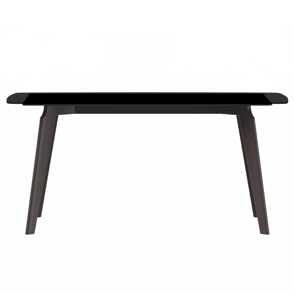 Krevor Modern Dining Table with Rectangular Stone/Glass Wide Tabletop with Black Steel Legs Glass 55 Inches Wide Black Dining Table Leisuremod