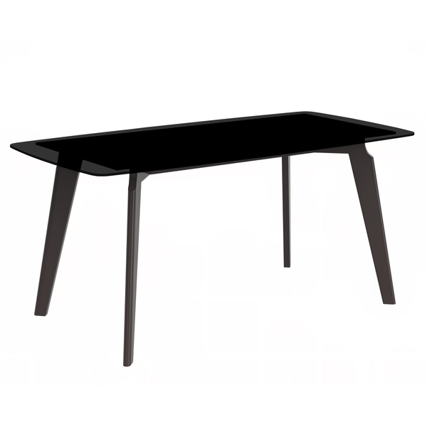Krevor Modern Dining Table with Rectangular Stone/Glass Wide Tabletop with Black Steel Legs Glass 55 Inches Wide Black Dining Table Leisuremod