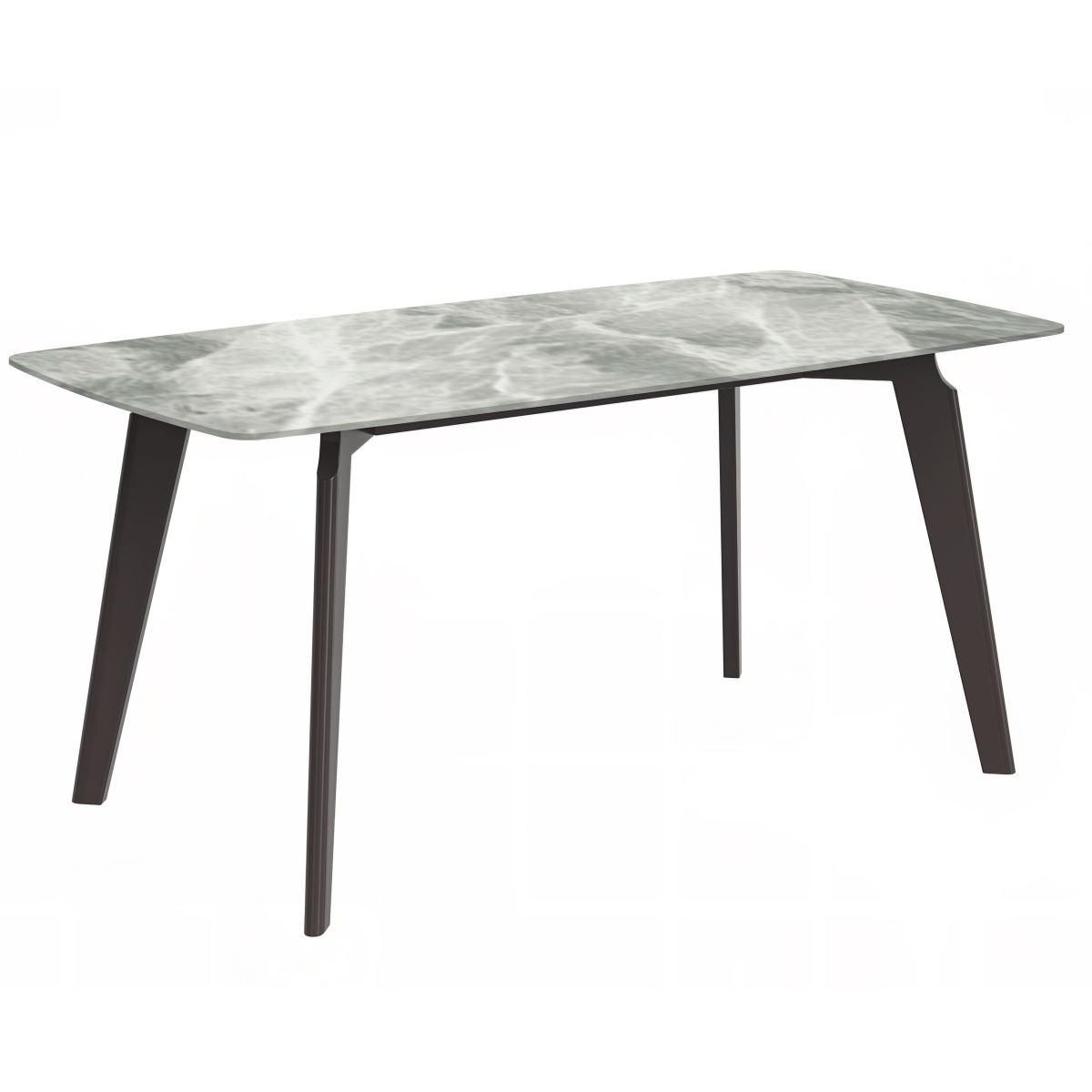 Krevor Modern Dining Table with Rectangular Stone/Glass Wide Tabletop with Black Steel Legs Sintered Stone 55 Inches Wide Light Grey Dining Table Leisuremod