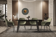 Krevor Modern Dining Table with Rectangular Stone/Glass Wide Tabletop with Black Steel Legs Glass 55 Inches Wide Black Dining Table Leisuremod