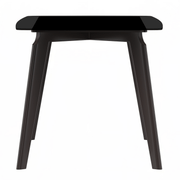 Krevor Modern Dining Table with Rectangular Stone/Glass Wide Tabletop with Black Steel Legs Glass 55 Inches Wide Black Dining Table Leisuremod