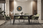 Krevor Modern Dining Table with Rectangular Stone/Glass Wide Tabletop with Black Steel Legs Sintered Stone 55 Inches Wide Light Grey Dining Table Leisuremod