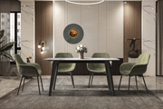 Krevor Modern Dining Table with Rectangular Stone/Glass Wide Tabletop with Black Steel Legs Sintered Stone White Dining Table Leisuremod