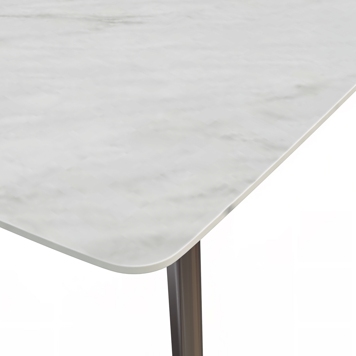 Krevor Modern Dining Table with Rectangular Stone/Glass Wide Tabletop with Black Steel Legs Sintered Stone White Dining Table Leisuremod