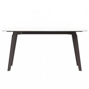 Krevor Modern Dining Table with Rectangular Stone/Glass Wide Tabletop with Black Steel Legs Sintered Stone White and Gold Dining Table Leisuremod