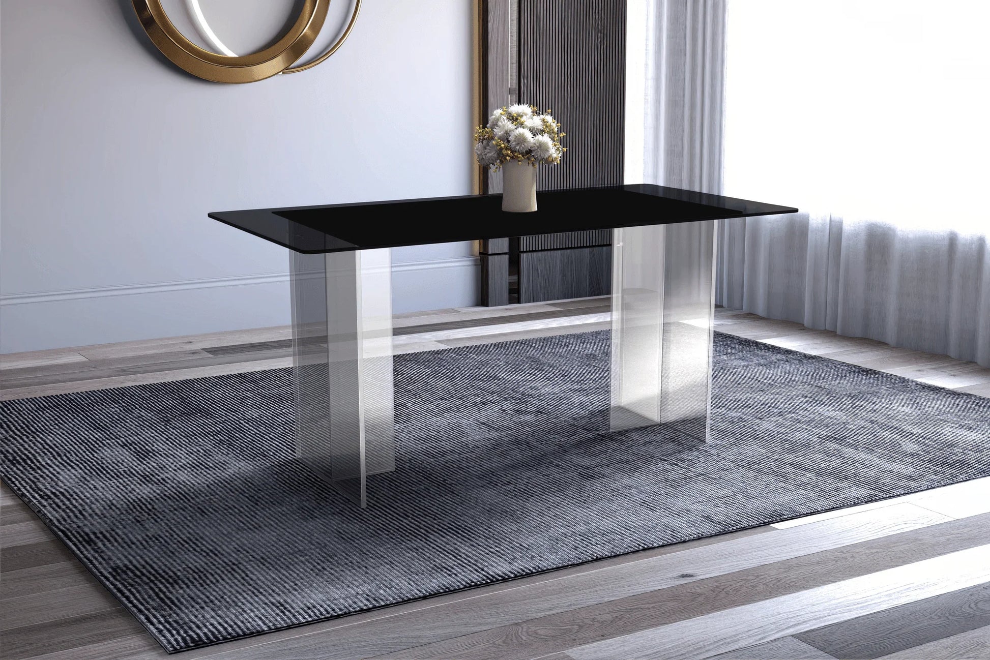 Kova Rectangular Dining Table with Sintered Stone or Glass Top and Acrylic Base Legs - Elax Furniture