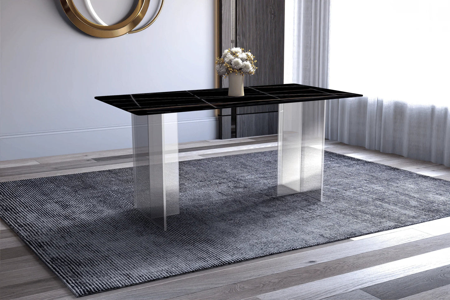 Kova Rectangular Dining Table with Sintered Stone or Glass Top and Acrylic Base Legs - Elax Furniture