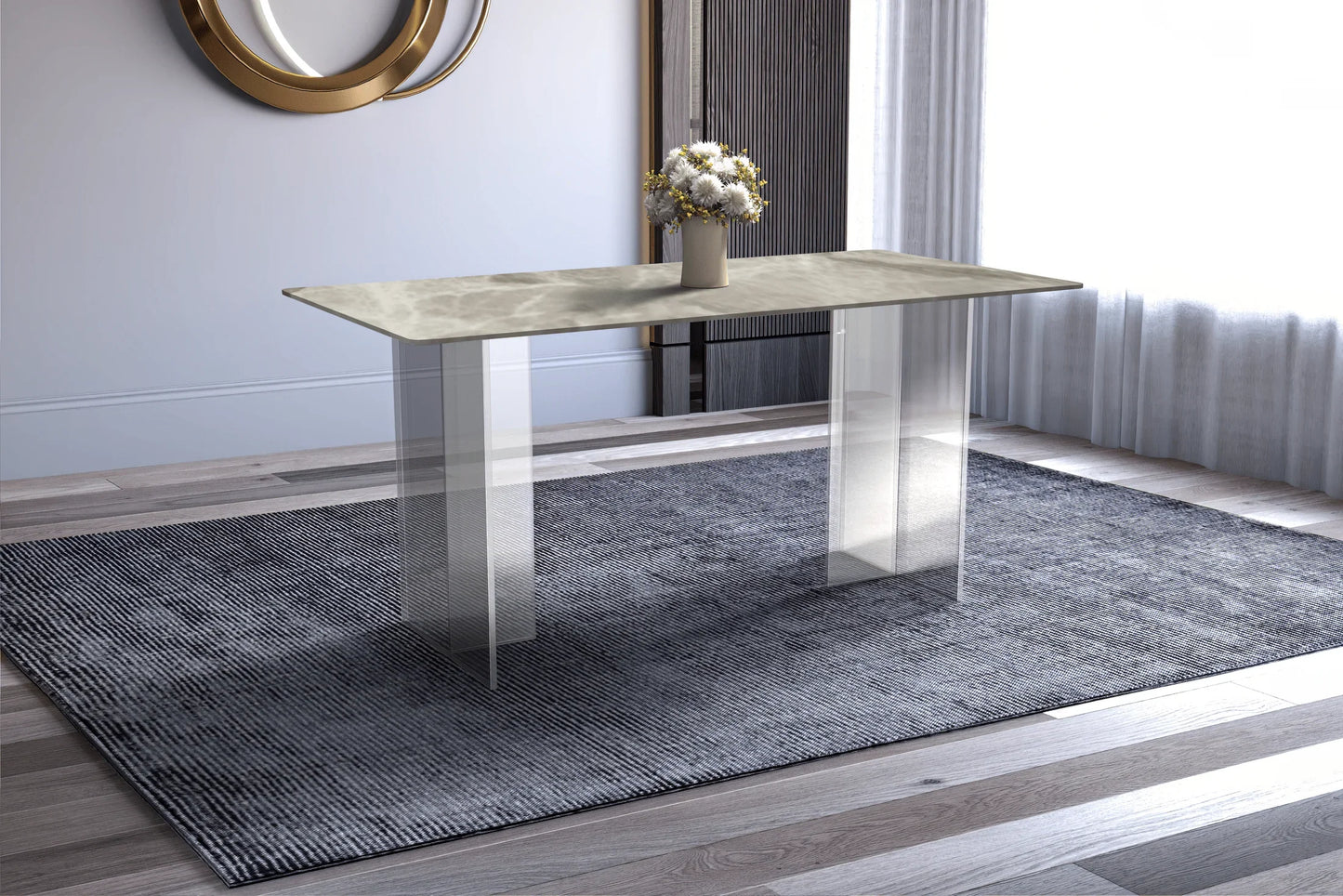 Kova Rectangular Dining Table with Sintered Stone or Glass Top and Acrylic Base Legs - Elax Furniture