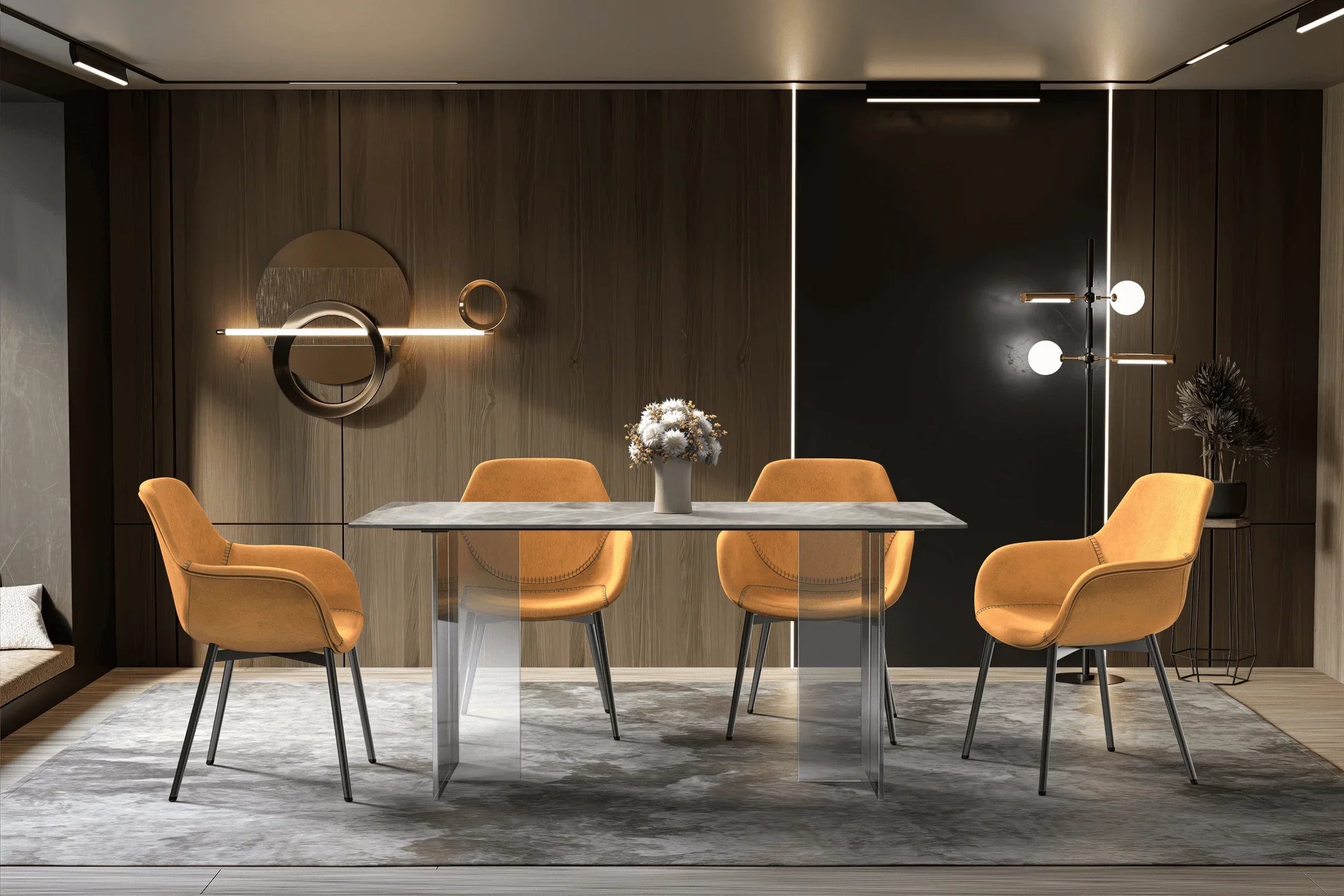 Kova Rectangular Dining Table with Sintered Stone or Glass Top and Acrylic Base Legs - Elax Furniture