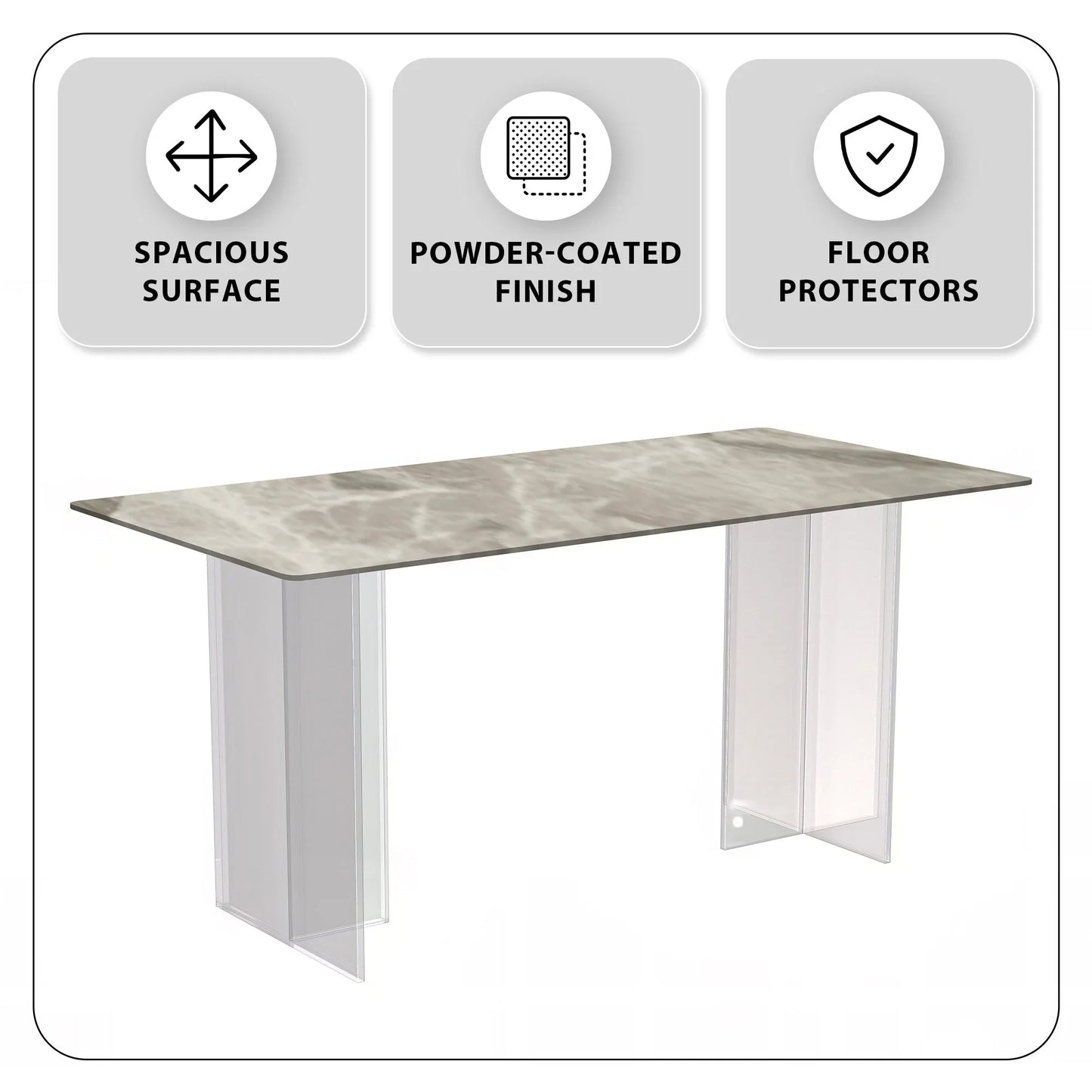 Kova Rectangular Dining Table with Sintered Stone or Glass Top and Acrylic Base Legs - Elax Furniture