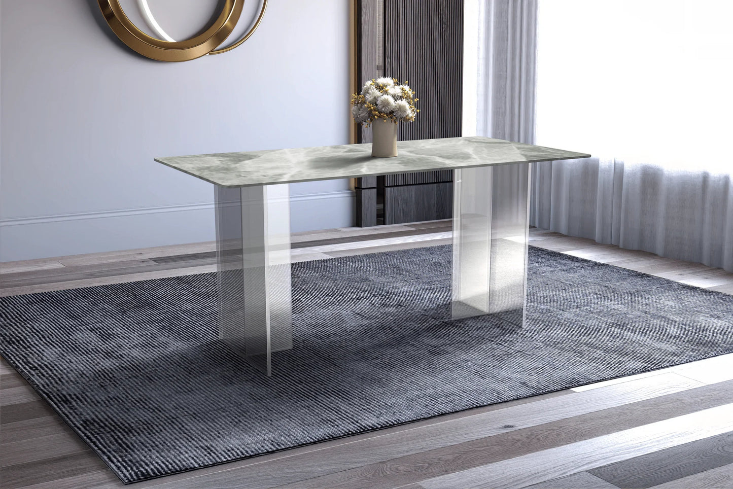 Kova Rectangular Dining Table with Sintered Stone or Glass Top and Acrylic Base Legs - Elax Furniture