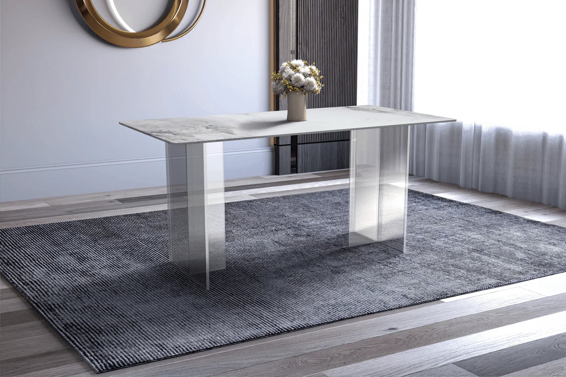 Kova Rectangular Dining Table with Sintered Stone or Glass Top and Acrylic Base Legs - Elax Furniture
