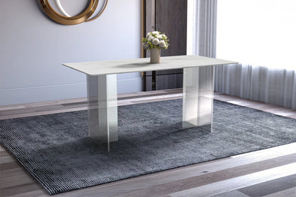 Kova Rectangular Dining Table with Sintered Stone or Glass Top and Acrylic Base Legs - Elax Furniture