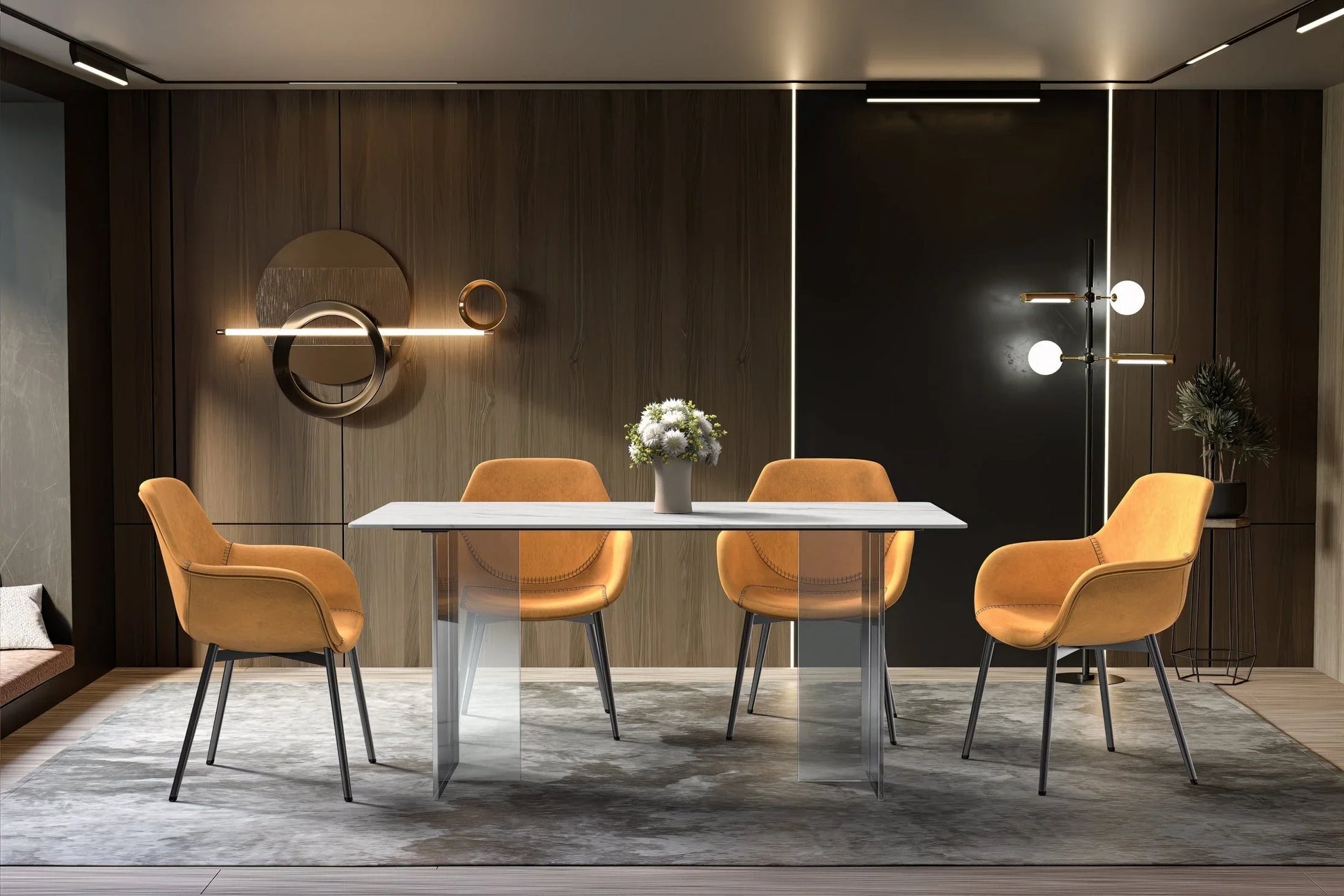 Kova Rectangular Dining Table with Sintered Stone or Glass Top and Acrylic Base Legs - Elax Furniture