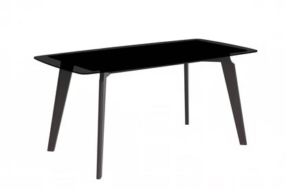 Krevor Modern Dining Table with Rectangular Stone/Glass Wide Tabletop with Black Steel Legs - Elax Furniture