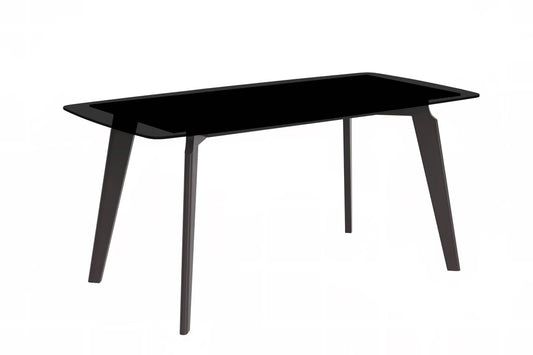 Krevor Modern Dining Table with Rectangular Stone/Glass Wide Tabletop with Black Steel Legs - Elax Furniture