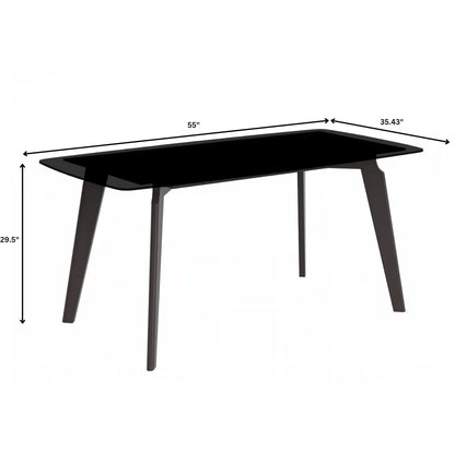 Krevor Modern Dining Table with Rectangular Stone/Glass Wide Tabletop with Black Steel Legs - Elax Furniture