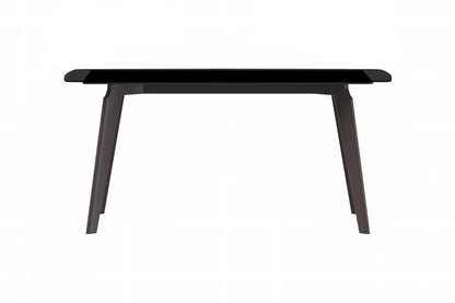 Krevor Modern Dining Table with Rectangular Stone/Glass Wide Tabletop with Black Steel Legs - Elax Furniture