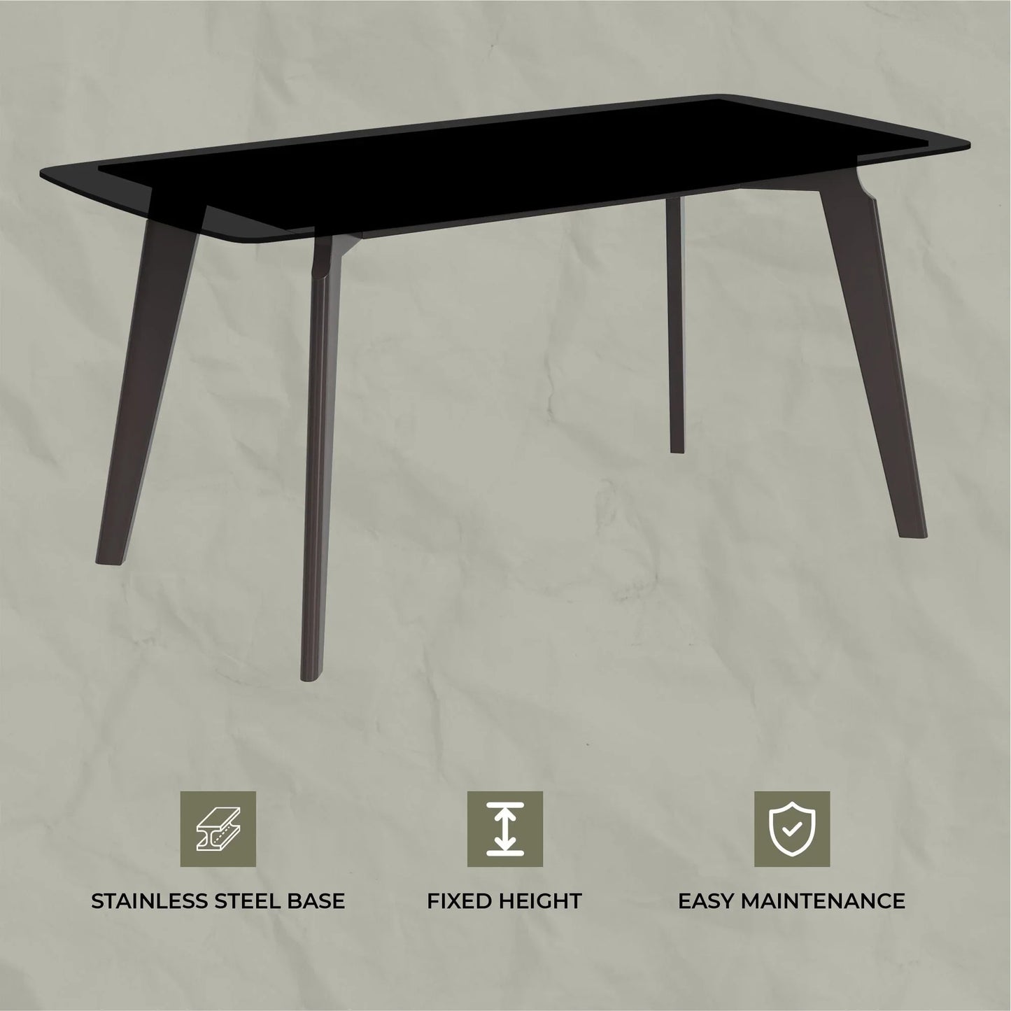 Krevor Modern Dining Table with Rectangular Stone/Glass Wide Tabletop with Black Steel Legs - Elax Furniture