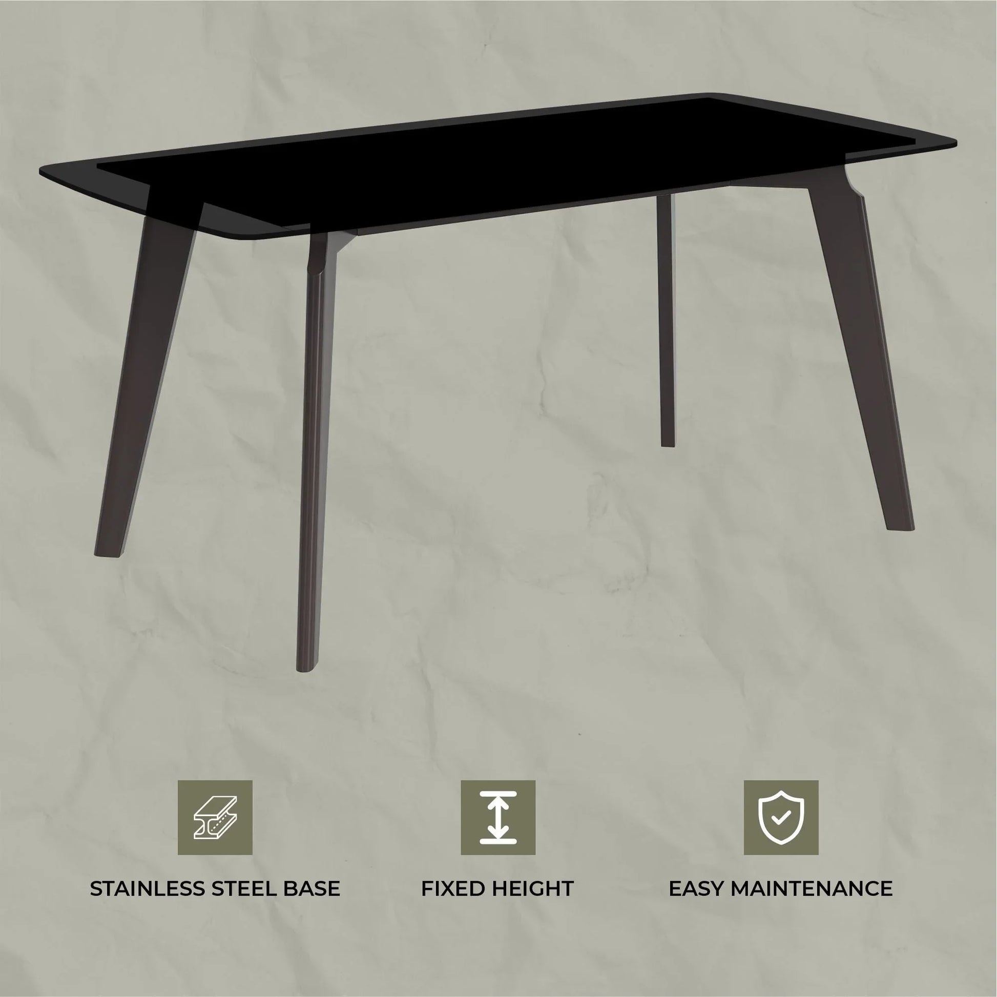Krevor Modern Dining Table with Rectangular Stone/Glass Wide Tabletop with Black Steel Legs - Elax Furniture