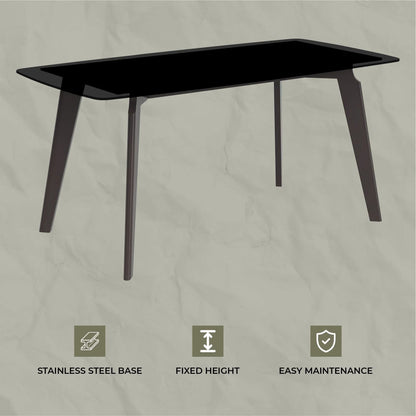 Krevor Modern Dining Table with Rectangular Stone/Glass Wide Tabletop with Black Steel Legs - Elax Furniture