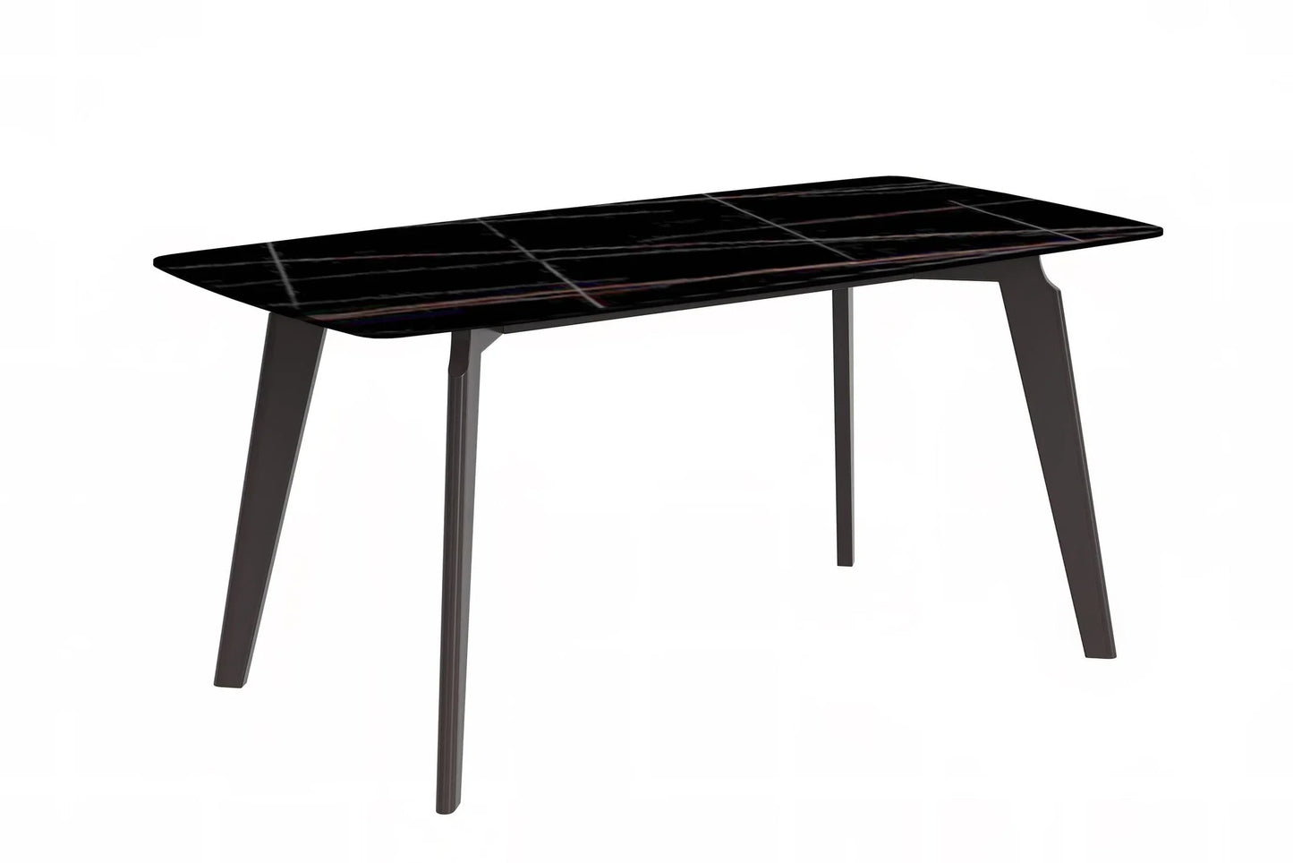 Krevor Modern Dining Table with Rectangular Stone/Glass Wide Tabletop with Black Steel Legs - Elax Furniture