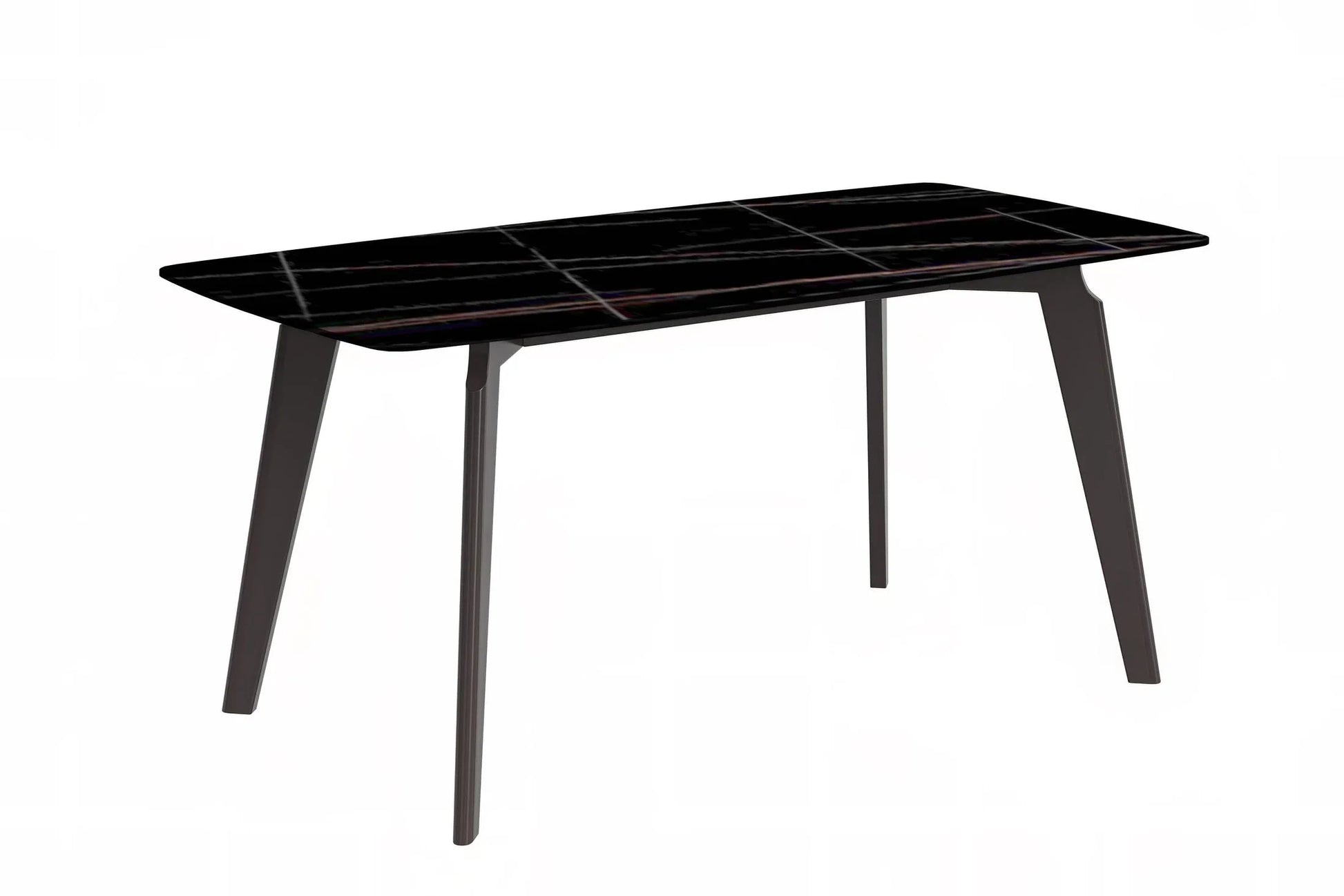 Krevor Modern Dining Table with Rectangular Stone/Glass Wide Tabletop with Black Steel Legs - Elax Furniture