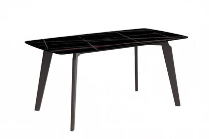 Krevor Modern Dining Table with Rectangular Stone/Glass Wide Tabletop with Black Steel Legs - Elax Furniture