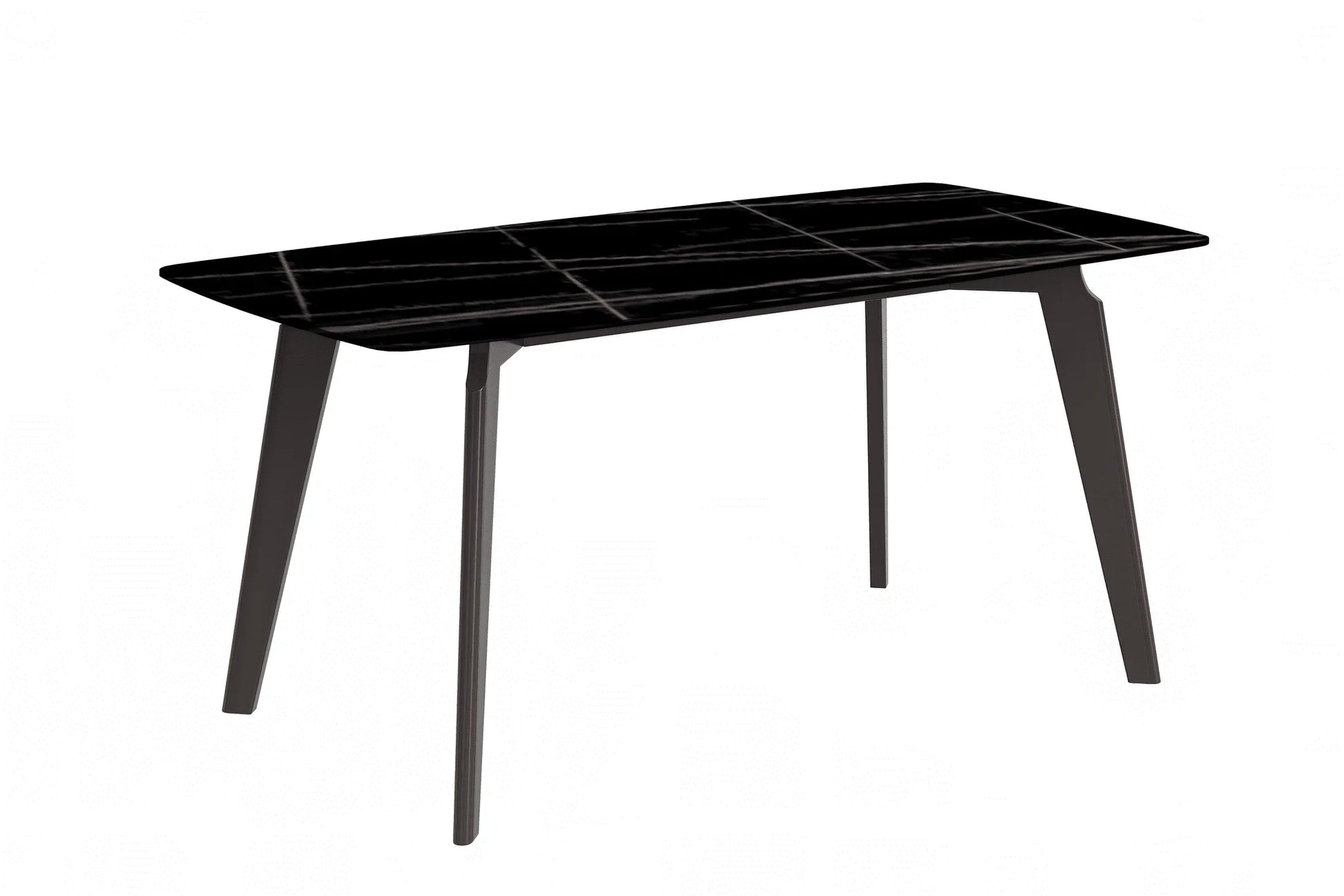 Krevor Modern Dining Table with Rectangular Stone/Glass Wide Tabletop with Black Steel Legs - Elax Furniture