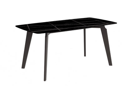 Krevor Modern Dining Table with Rectangular Stone/Glass Wide Tabletop with Black Steel Legs - Elax Furniture