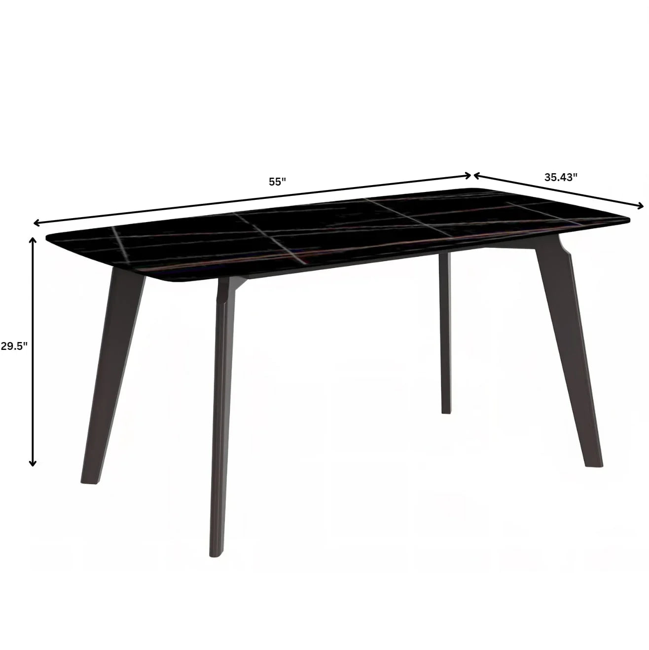 Krevor Modern Dining Table with Rectangular Stone/Glass Wide Tabletop with Black Steel Legs - Elax Furniture