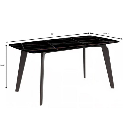 Krevor Modern Dining Table with Rectangular Stone/Glass Wide Tabletop with Black Steel Legs - Elax Furniture