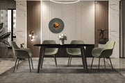 Krevor Modern Dining Table with Rectangular Stone/Glass Wide Tabletop with Black Steel Legs - Elax Furniture