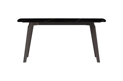 Krevor Modern Dining Table with Rectangular Stone/Glass Wide Tabletop with Black Steel Legs - Elax Furniture