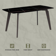 Krevor Modern Dining Table with Rectangular Stone/Glass Wide Tabletop with Black Steel Legs - Elax Furniture