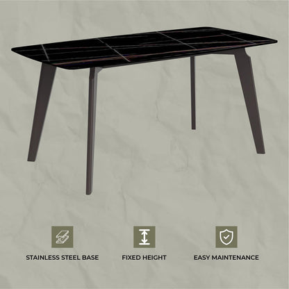 Krevor Modern Dining Table with Rectangular Stone/Glass Wide Tabletop with Black Steel Legs - Elax Furniture