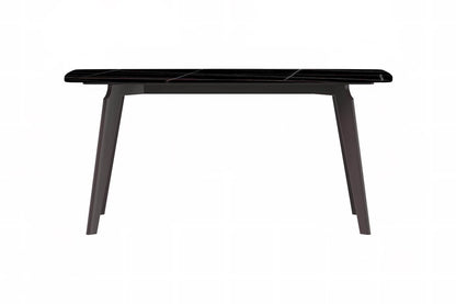 Krevor Modern Dining Table with Rectangular Stone/Glass Wide Tabletop with Black Steel Legs - Elax Furniture