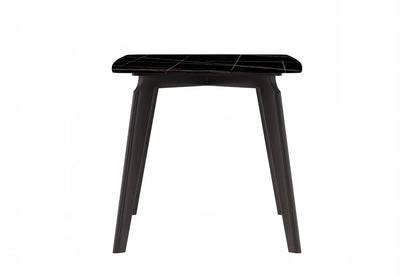 Krevor Modern Dining Table with Rectangular Stone/Glass Wide Tabletop with Black Steel Legs - Elax Furniture