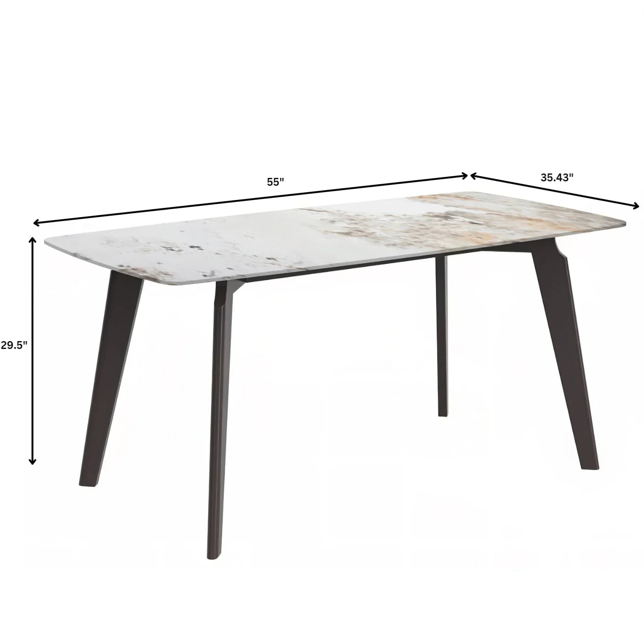 Krevor Modern Dining Table with Rectangular Stone/Glass Wide Tabletop with Black Steel Legs - Elax Furniture