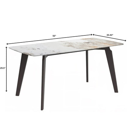 Krevor Modern Dining Table with Rectangular Stone/Glass Wide Tabletop with Black Steel Legs - Elax Furniture