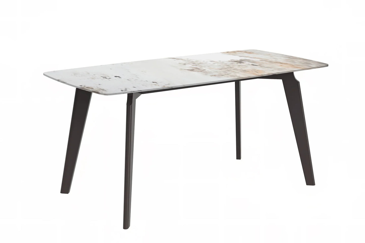 Krevor Modern Dining Table with Rectangular Stone/Glass Wide Tabletop with Black Steel Legs - Elax Furniture