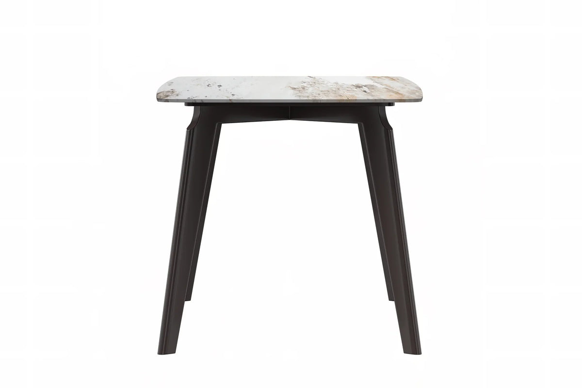 Krevor Modern Dining Table with Rectangular Stone/Glass Wide Tabletop with Black Steel Legs - Elax Furniture