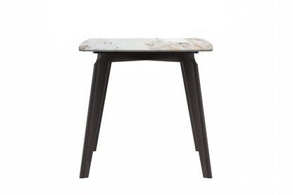 Krevor Modern Dining Table with Rectangular Stone/Glass Wide Tabletop with Black Steel Legs - Elax Furniture