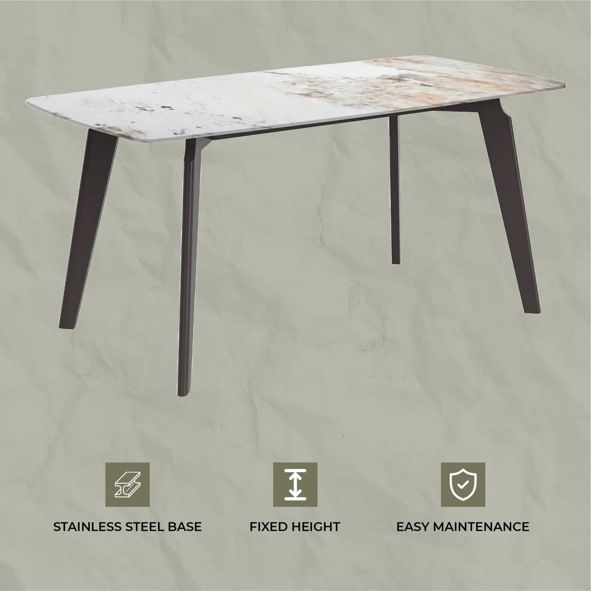 Krevor Modern Dining Table with Rectangular Stone/Glass Wide Tabletop with Black Steel Legs - Elax Furniture