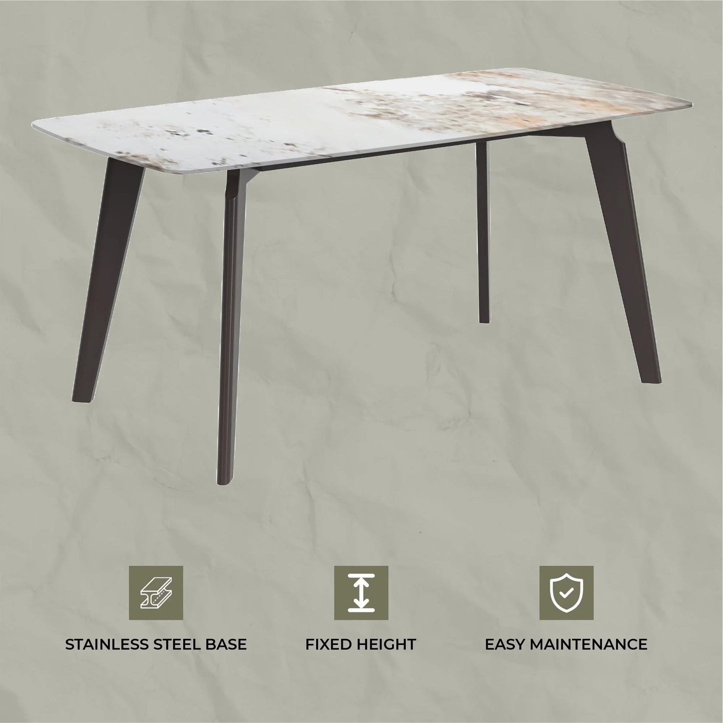 Krevor Modern Dining Table with Rectangular Stone/Glass Wide Tabletop with Black Steel Legs - Elax Furniture