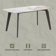 Krevor Modern Dining Table with Rectangular Stone/Glass Wide Tabletop with Black Steel Legs - Elax Furniture