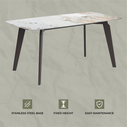 Krevor Modern Dining Table with Rectangular Stone/Glass Wide Tabletop with Black Steel Legs - Elax Furniture